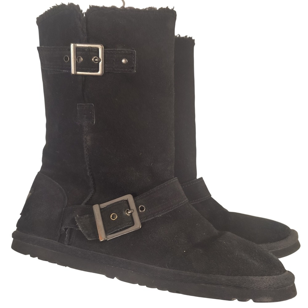 Skechers Australia Black Faux Fur Lined Buckle Accent Boots US 8